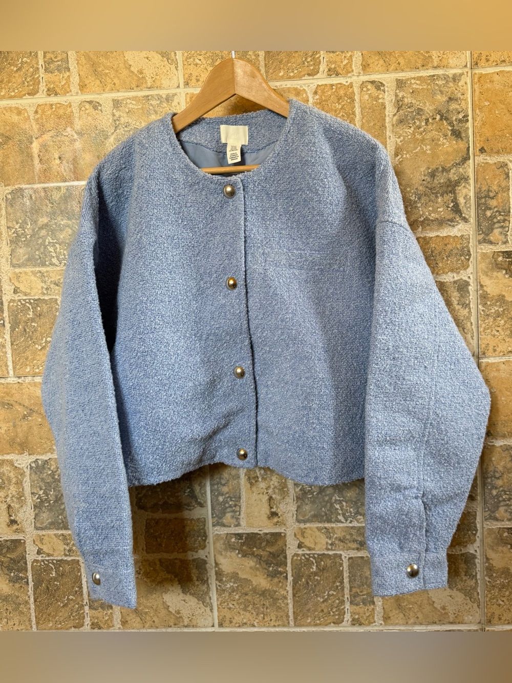 H&M Periwinkle Light Blue Bouclรฉ Button-Front Jacket, XXL